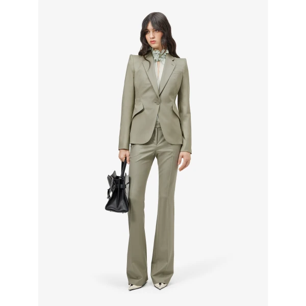 Alexander McQueen Wool Gabardine Single-breasted Jacket in Light Green, view 2