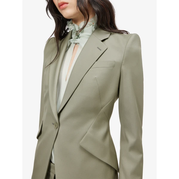 Alexander McQueen Wool Gabardine Single-breasted Jacket in Light Green, view 5
