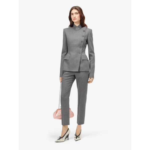 Alexander McQueen Wool Pinstripe Cross Lapel Jacket, view 2