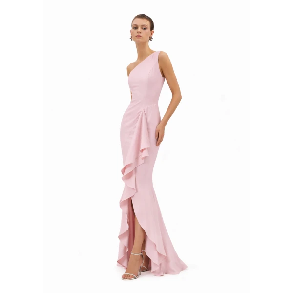 Avaro Figlio Asymmetric Gown With Cascading Ruffle, view 5