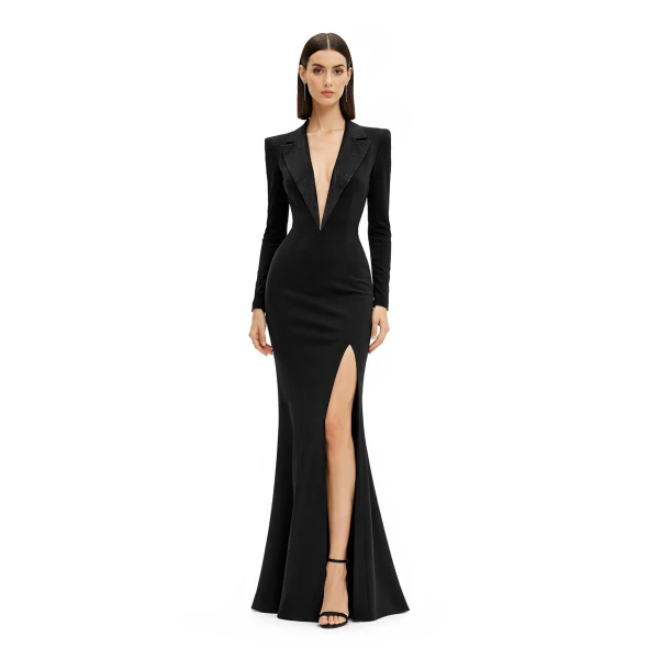 Avaro Figlio Blazer gown with slit, view 3