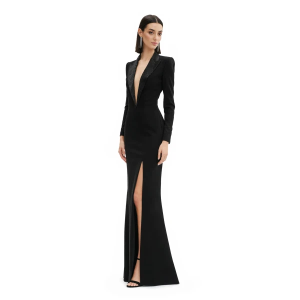 Avaro Figlio Blazer gown with slit, view 5