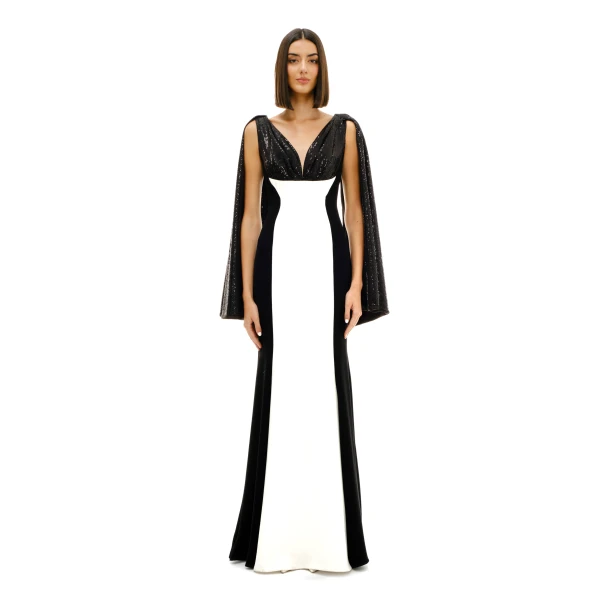 Avaro Figlio Block Color Gown With Cape, view 3