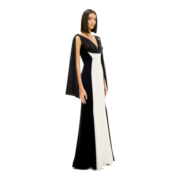 Avaro Figlio Block Color Gown With Cape, view 5