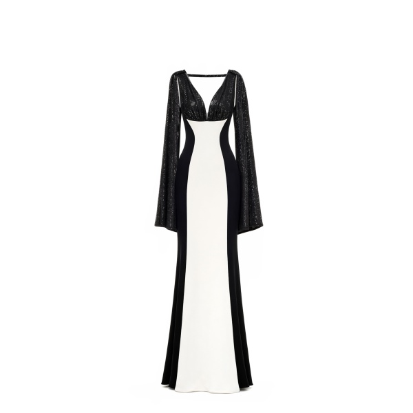 Avaro Figlio Block Color Gown With Cape