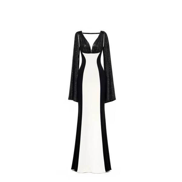 Avaro Figlio Block Color Gown With Cape