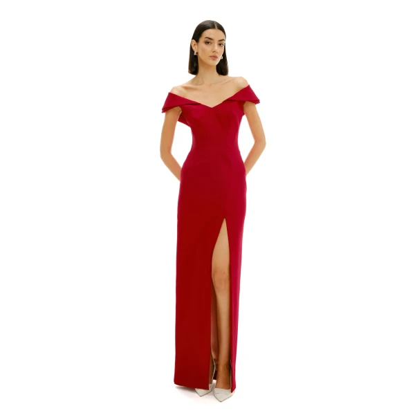 Avaro Figlio Column Dress With Rever Detail And Slit, view 3