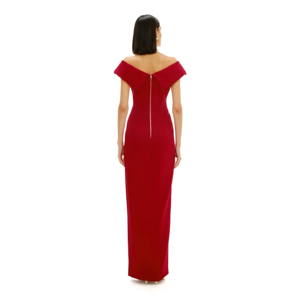Avaro Figlio Column Dress With Rever Detail And Slit, view 4