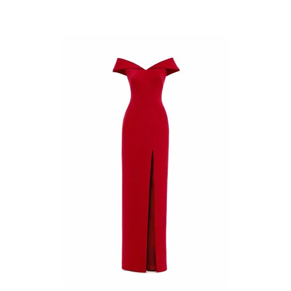 Avaro Figlio Column Dress With Rever Detail And Slit