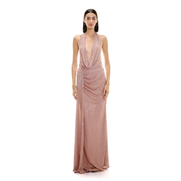 Avaro Figlio Cowl Neck Crystal Maxi Dress, view 2
