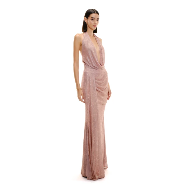 Avaro Figlio Cowl Neck Crystal Maxi Dress, view 5