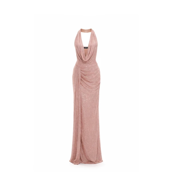 Avaro Figlio Cowl Neck Crystal Maxi Dress
