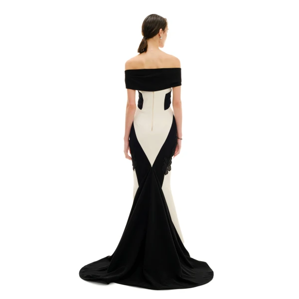 Avaro Figlio Criss-Cross Bardot Dress With Lace, view 4