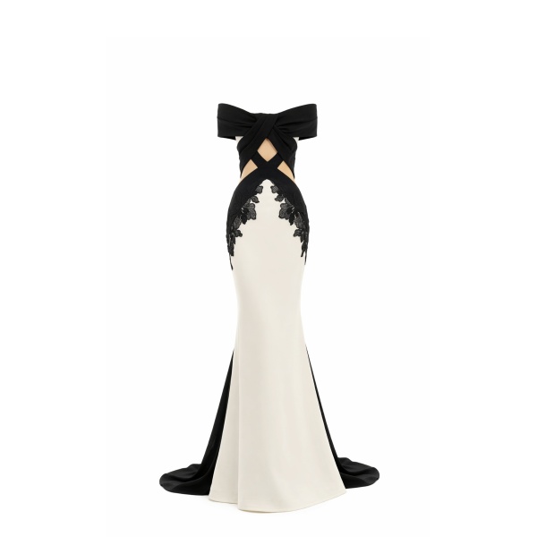 Avaro Figlio Criss-Cross Bardot Dress With Lace