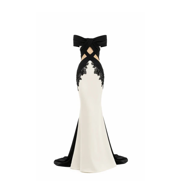 Avaro Figlio Criss-Cross Bardot Dress With Lace