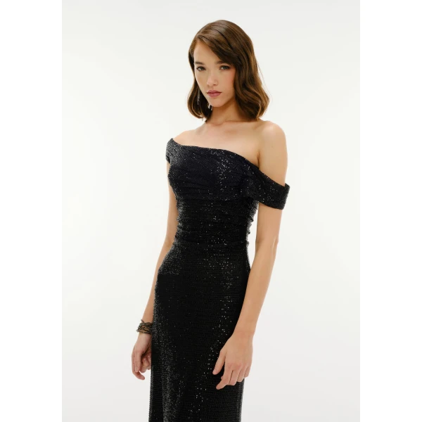 Avaro Figlio Crystal Draped Shoulder Maxi Dress, view 2