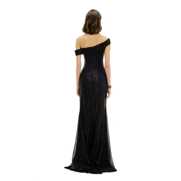 Avaro Figlio Crystal Draped Shoulder Maxi Dress, view 4