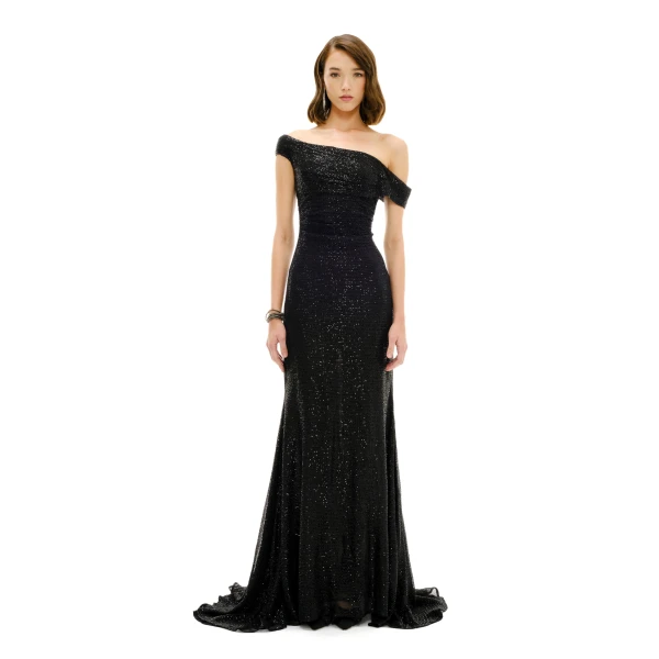 Avaro Figlio Crystal Draped Shoulder Maxi Dress, view 5