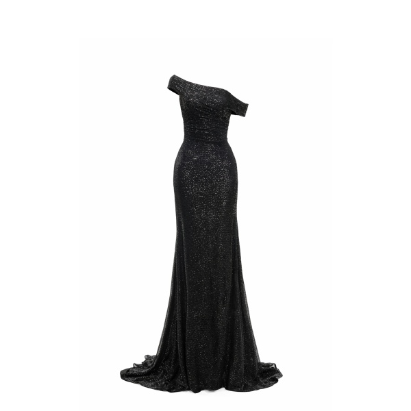Avaro Figlio Crystal Draped Shoulder Maxi Dress