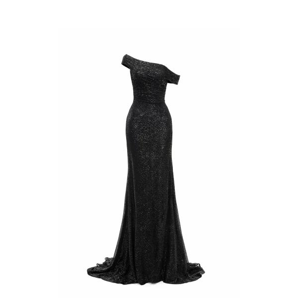 Avaro Figlio Crystal Draped Shoulder Maxi Dress