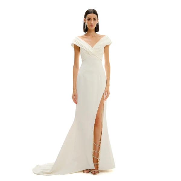 Avaro Figlio Draped V-Neck Maxi Dress With Slit, view 3