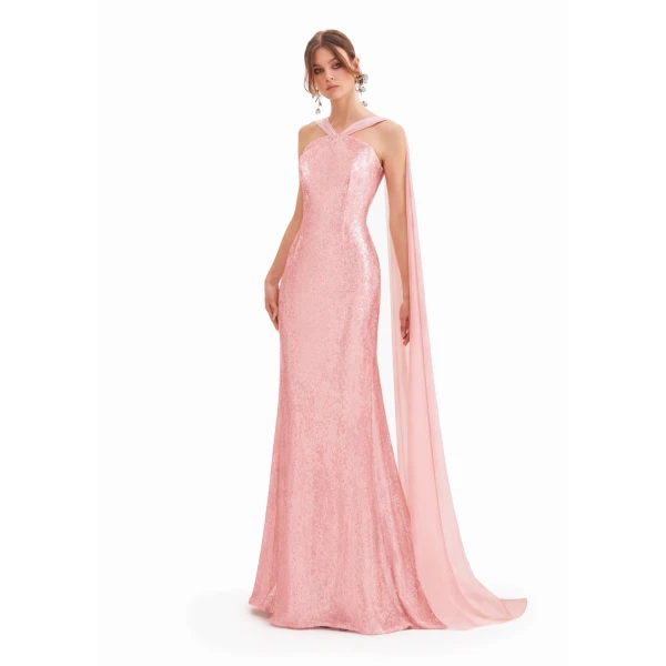 Avaro Figlio Embellished Gown With Ivory Cape Sleeves, view 5