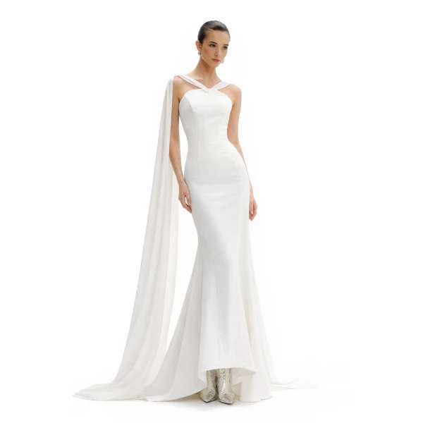 Avaro Figlio High-Low Gown With Flowing Shoulder Ties, view 4