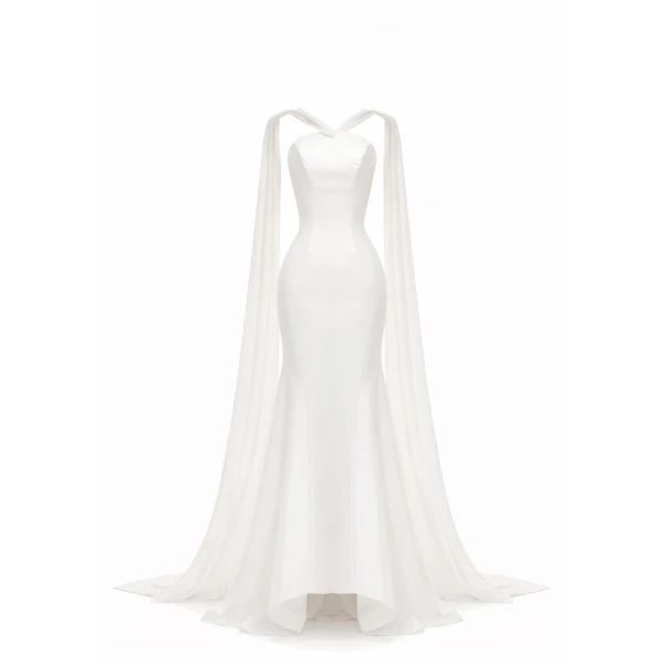 Avaro Figlio High-Low Gown With Flowing Shoulder Ties