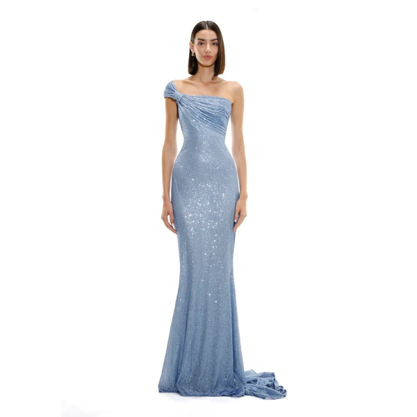 Avaro Figlio Knotted Draped Mono-Shoulder Silhouette Dress, view 3
