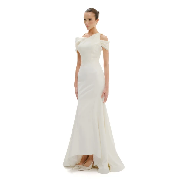 Avaro Figlio Maxi Dress With Draped Shoulder Details, view 4