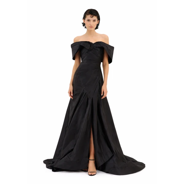 Avaro Figlio Off-Shoulder Draped Mermaid Gown, view 3