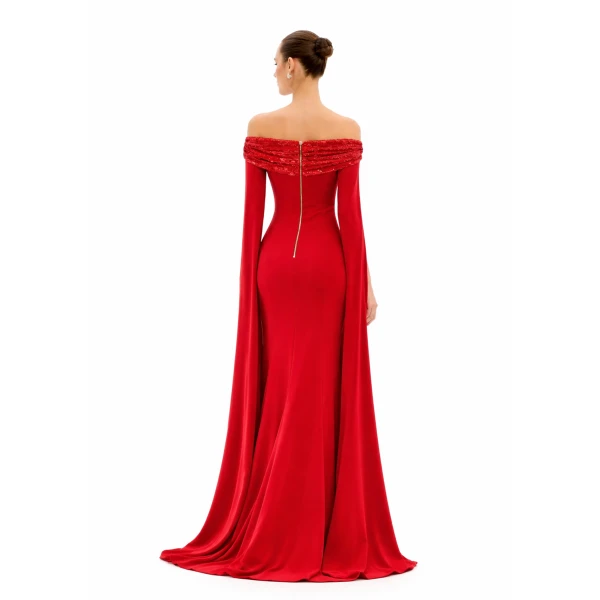 Avaro Figlio Off-Shoulder Gown With Cape Sleeves, view 4