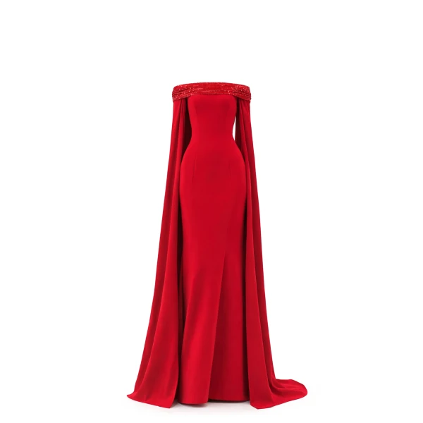 Avaro Figlio Off-Shoulder Gown With Cape Sleeves