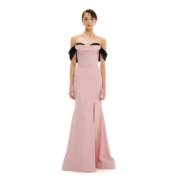 Avaro Figlio Off-Shoulder Gown With Draped Contrast Detail, view 3