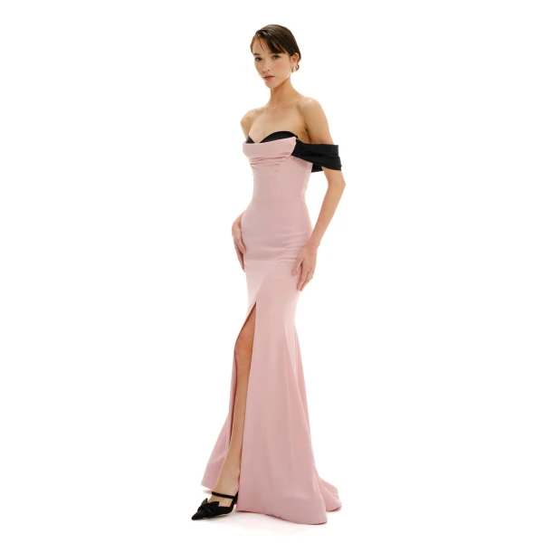 Avaro Figlio Off-Shoulder Gown With Draped Contrast Detail, view 5