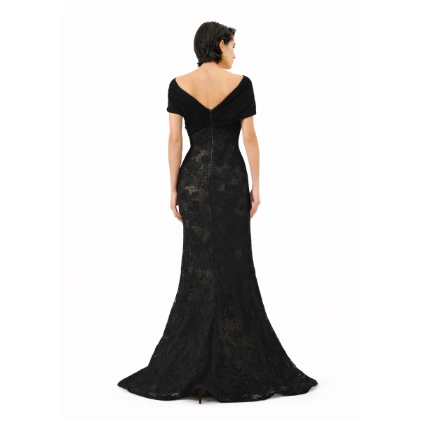 Avaro Figlio Off-Shoulder Lace Gown With Train, view 4