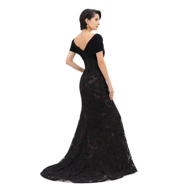 Avaro Figlio Off-Shoulder Lace Gown With Train, view 5