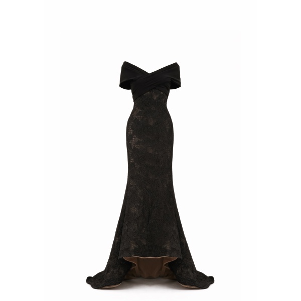 Avaro Figlio Off-Shoulder Lace Gown With Train