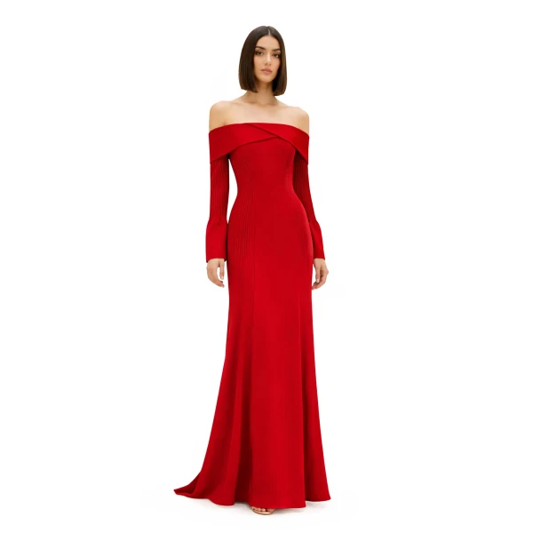 Avaro Figlio Off-Shoulder Long Sleeve Gown, view 5