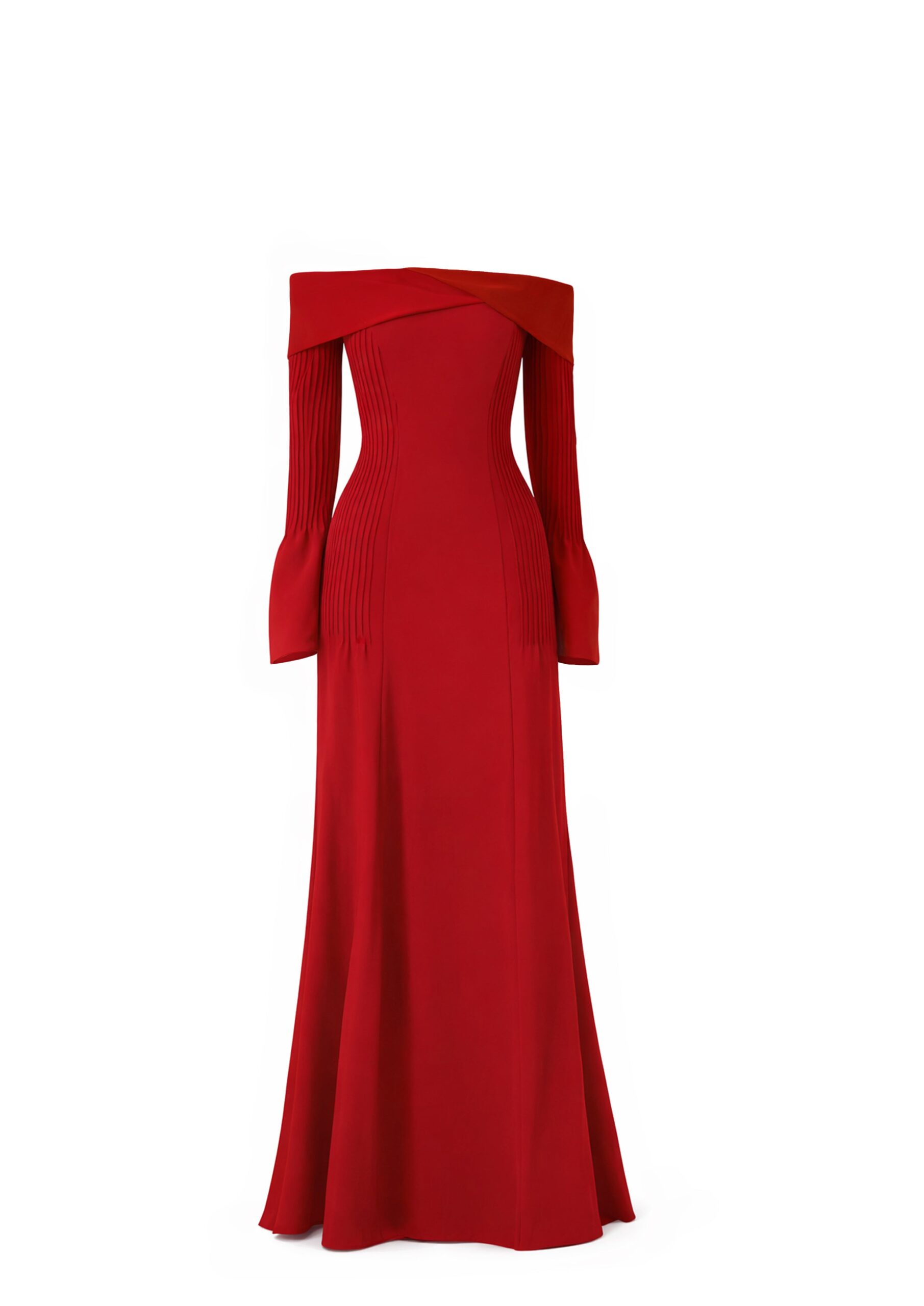Avaro Figlio Off-Shoulder Long Sleeve Gown in Red