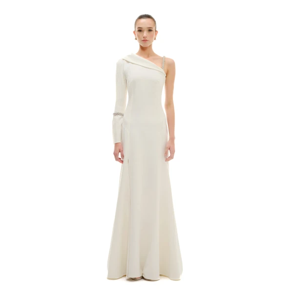 Avaro Figlio One-Shoulder Crystal Braided Maxi Dress, view 3