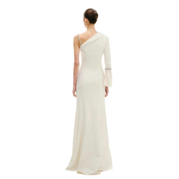 Avaro Figlio One-Shoulder Crystal Braided Maxi Dress, view 4