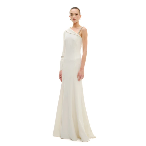 Avaro Figlio One-Shoulder Crystal Braided Maxi Dress, view 5