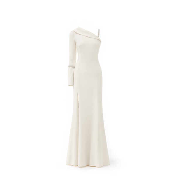Avaro Figlio One-Shoulder Crystal Braided Maxi Dress