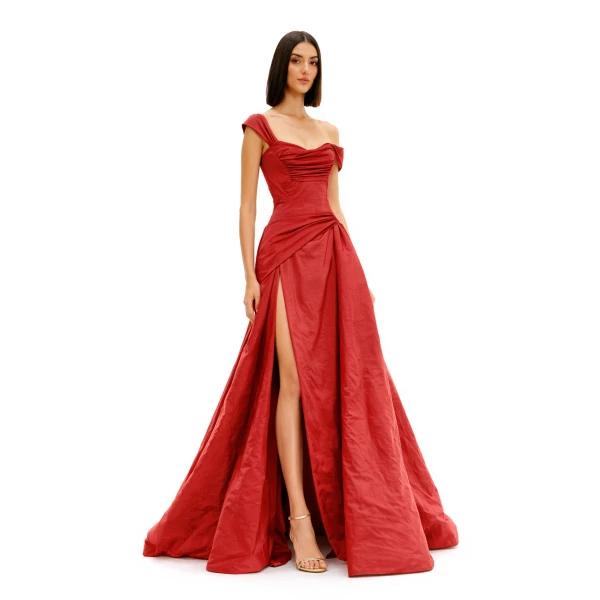 Avaro Figlio One-Shoulder Draped Ball Gown, view 5