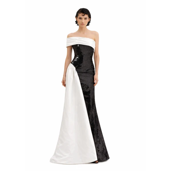 Avaro Figlio One-Shoulder Sequin Gown, view 4