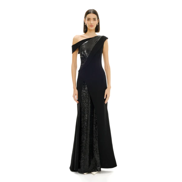 Avaro Figlio One-Shoulder Sequin Panel Gown, view 3