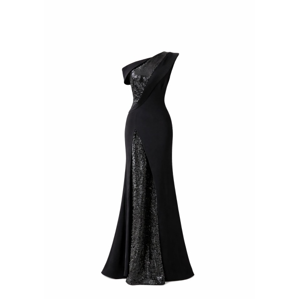 Avaro Figlio One-Shoulder Sequin Panel Gown