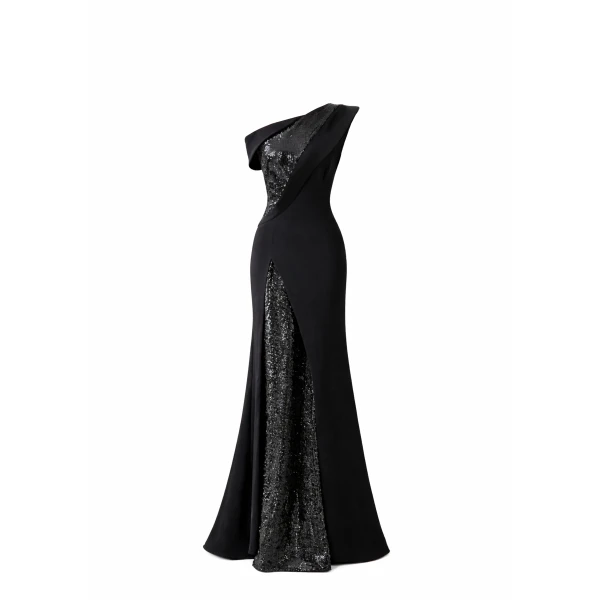 Avaro Figlio One-Shoulder Sequin Panel Gown