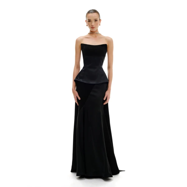 Avaro Figlio Peplum Bustier Maxi Dress With Que, view 3